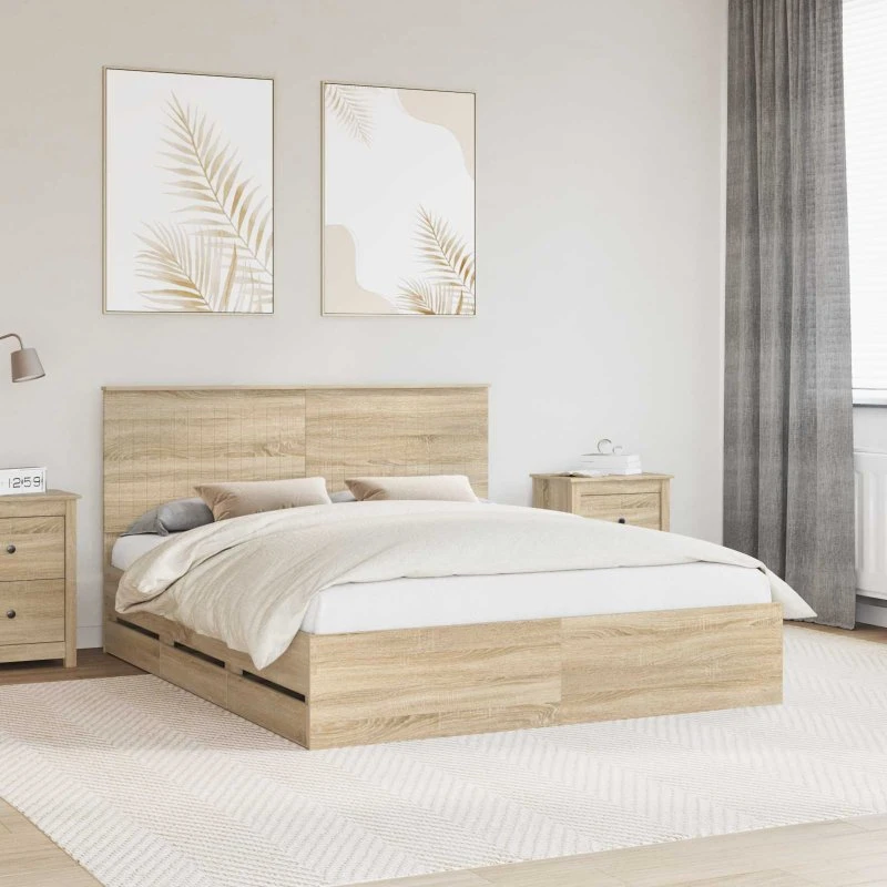 Sengestel med skuffe Sonoma eg 160x200 cm – Ingeniørtræ