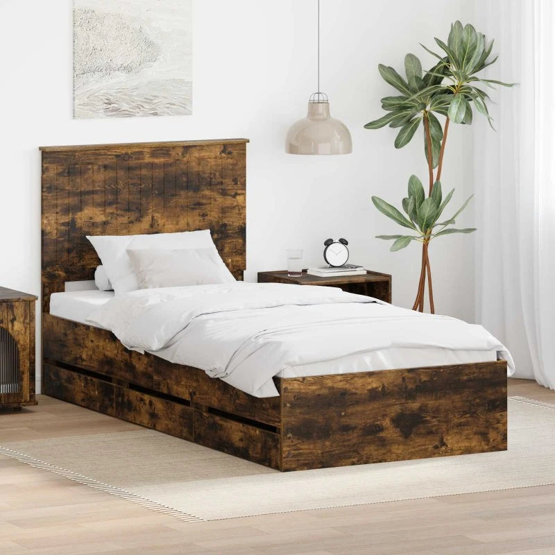 Sengestel med skuffe Røget eg 90x190 cm - Ingeniørtræ