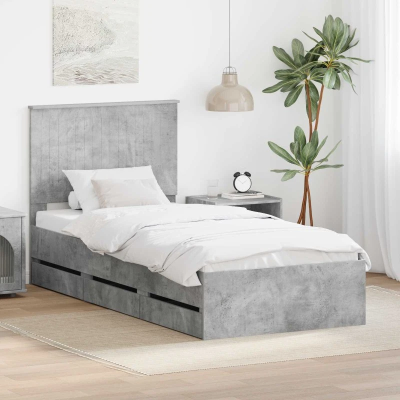 Sengestel med skuffe Betongrå 90x200 cm - Ingeniørtræ