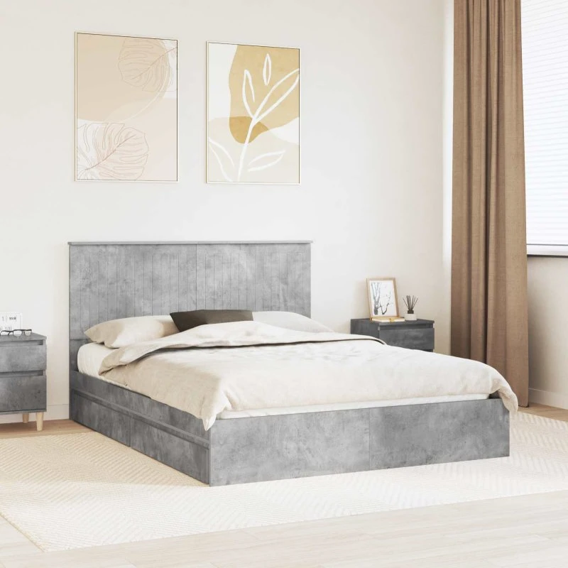 Opbevaringsseng 150x200 cm Betongrå – Konstrueret træ