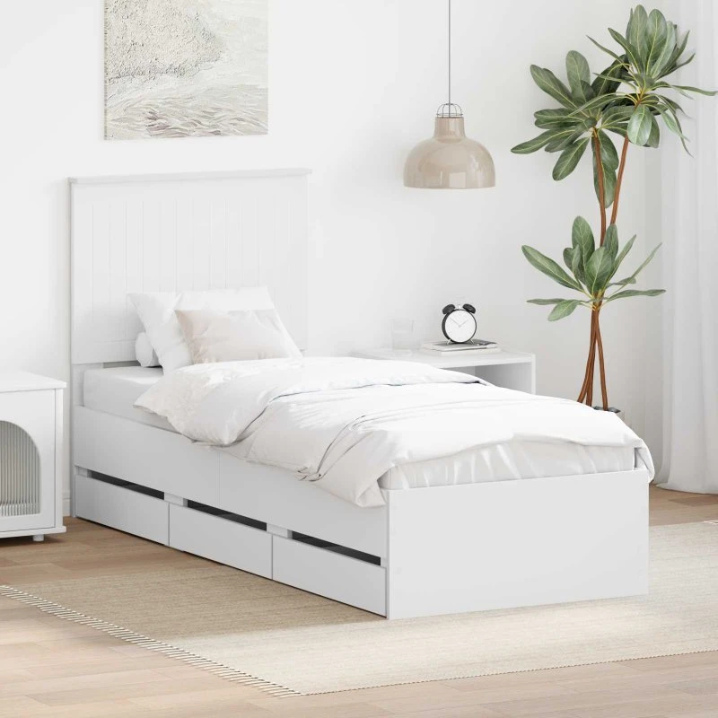 Sengestel med skuffe 75x190 cm hvid – konstrueret træ