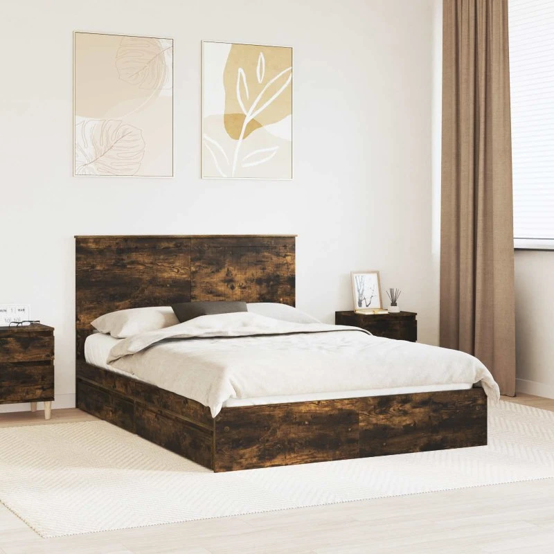 Opbevaringsseng Røget eg 135x190 cm - Konstrueret træ