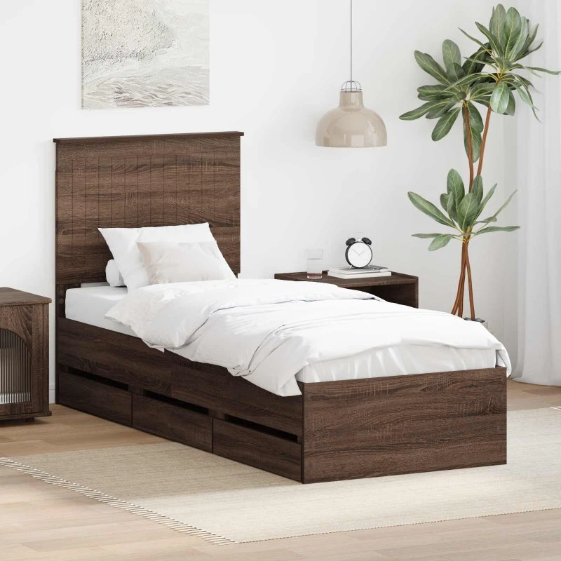 Sengestel med skuffe Brun eg 75 x 190 cm – Konstrueret træ