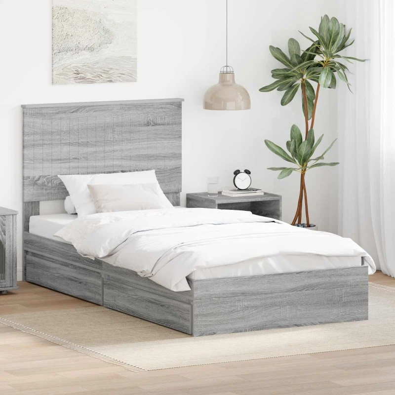 Opbevaringsseng 100x200 cm Sonoma grå – konstrueret træ
