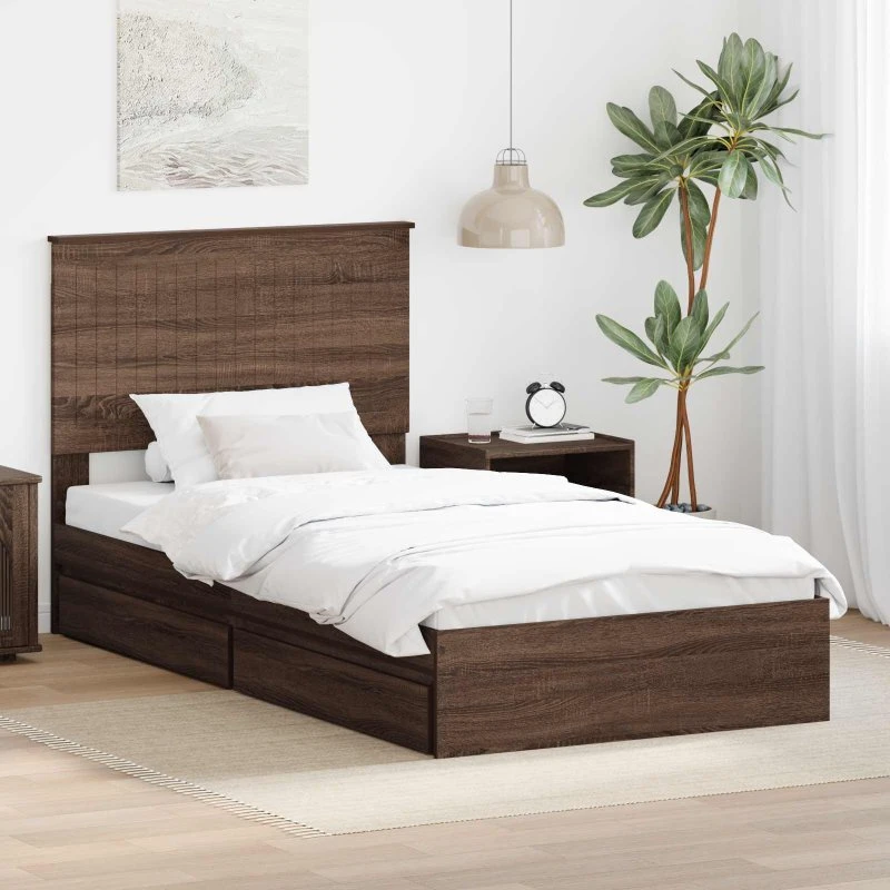 Opbevaringsseng 100x200 cm Brun eg - Konstrueret træ