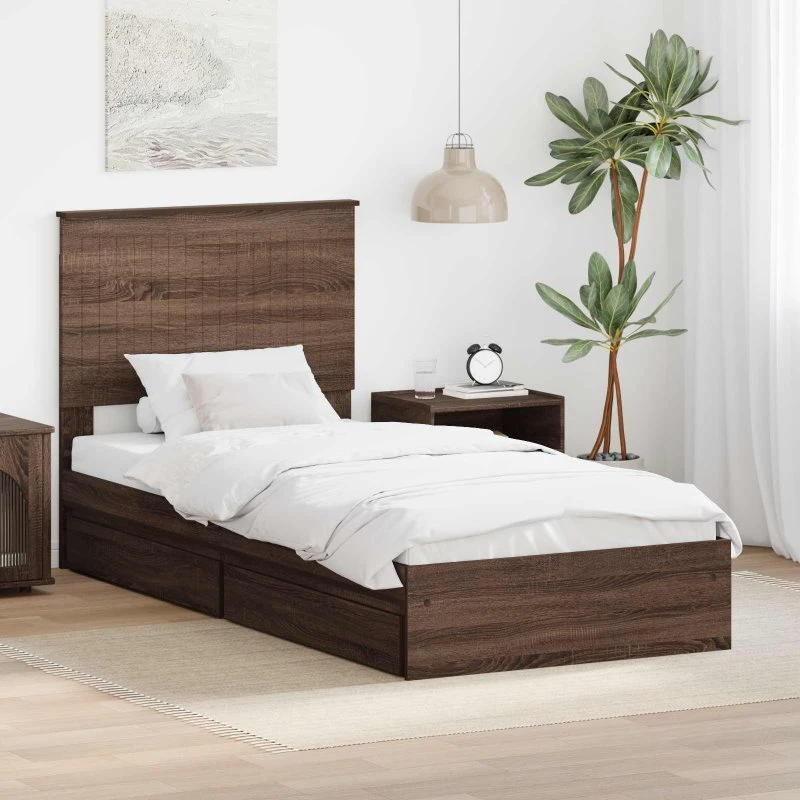 Opbevaringsseng med skuffe Brun eg 90x200 cm – Konstrueret træ