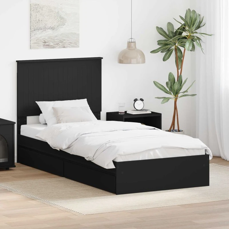 Opbevaringsseng med hovedgærde 90x190 cm – Sort