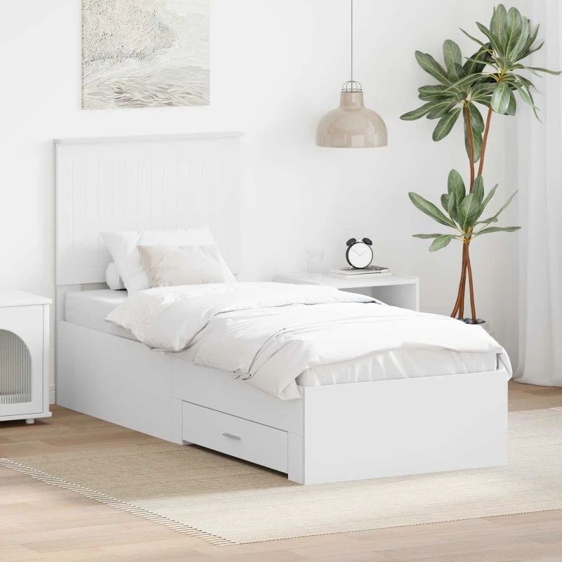 Sengestel med skuffe Hvid/Sølv - 70/75x190 cm