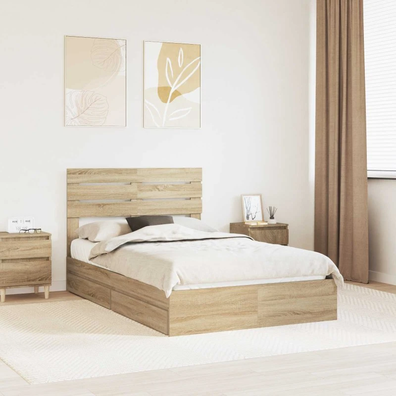 Opbevaringsseng Sonoma eg 120x190 cm – Konstrueret træ