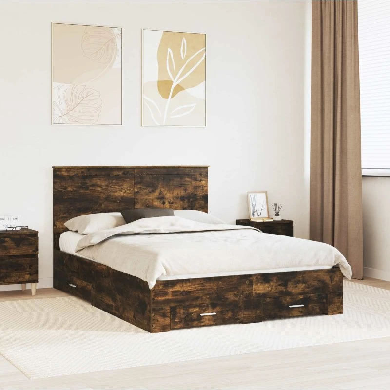Sengestel med hovedgærde Røget eg 140x190 cm - Opbevaring