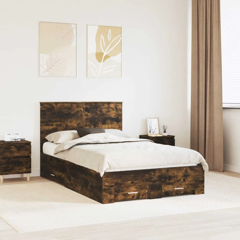 Opbevaringsseng 120x190 cm i røget eg – moderne sengestel