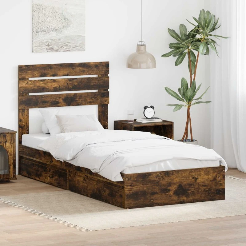 Opbevaringsseng med skuffe Røget eg 75x190 cm