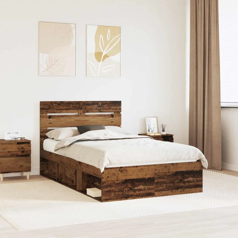 Sengestel 120x200 cm i massiv fyrretræ – gammelt træ look