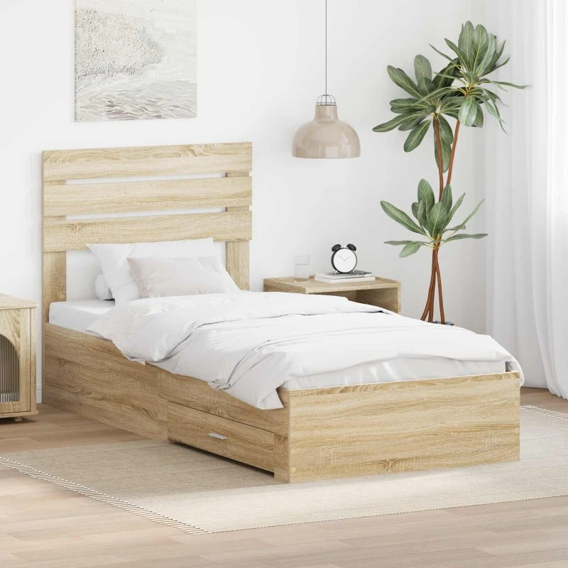Opbevaringsseng Sonoma Eg/Sølv 75x190 cm - Sengestel