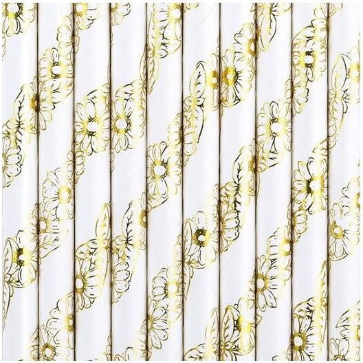 Papirsugerør Guld & Hvid Tusindfryd 10 stk