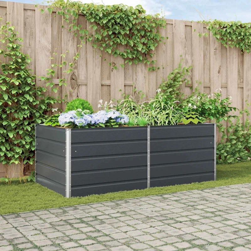 Plantekasse i galvaniseret stål Antracit 195x100x45 cm