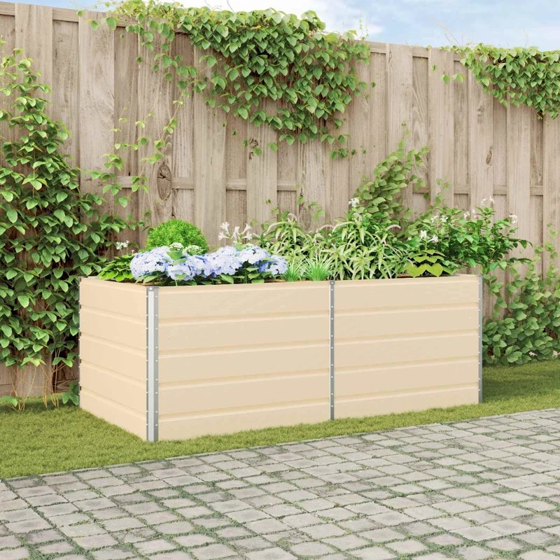 Plantekasse elfenben 195×100×45 cm – galvaniseret stål