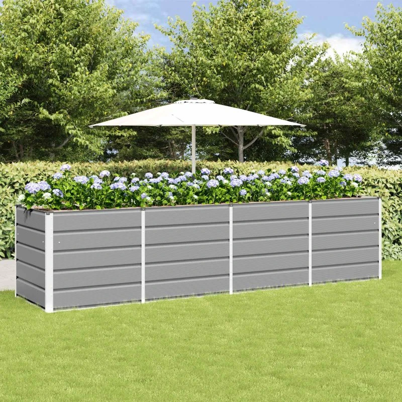 Plantekasse i stål lysegrå 240x80x75 cm