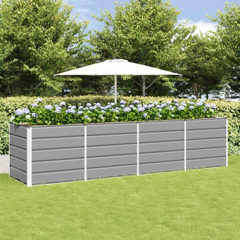 Plantekasse i stål lysegrå 240x80x75 cm
