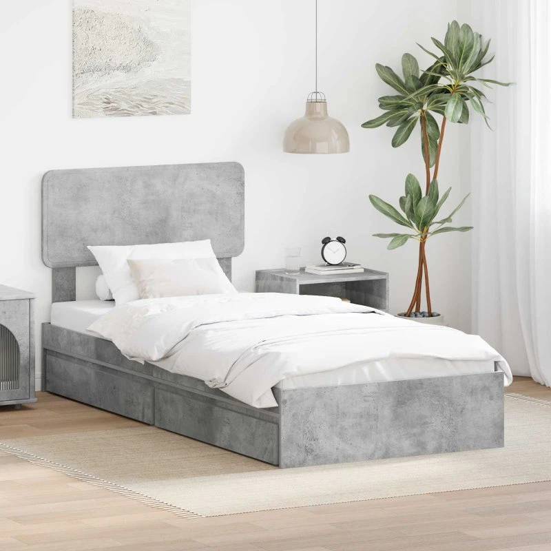 Opbevaringsseng Beton Grå 90x200 cm – Konstrueret træ