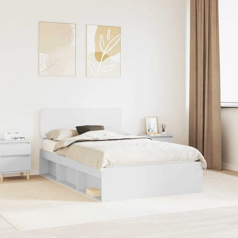 Sengestel med hovedgærde 120x190 cm – Hvid fyrretræ