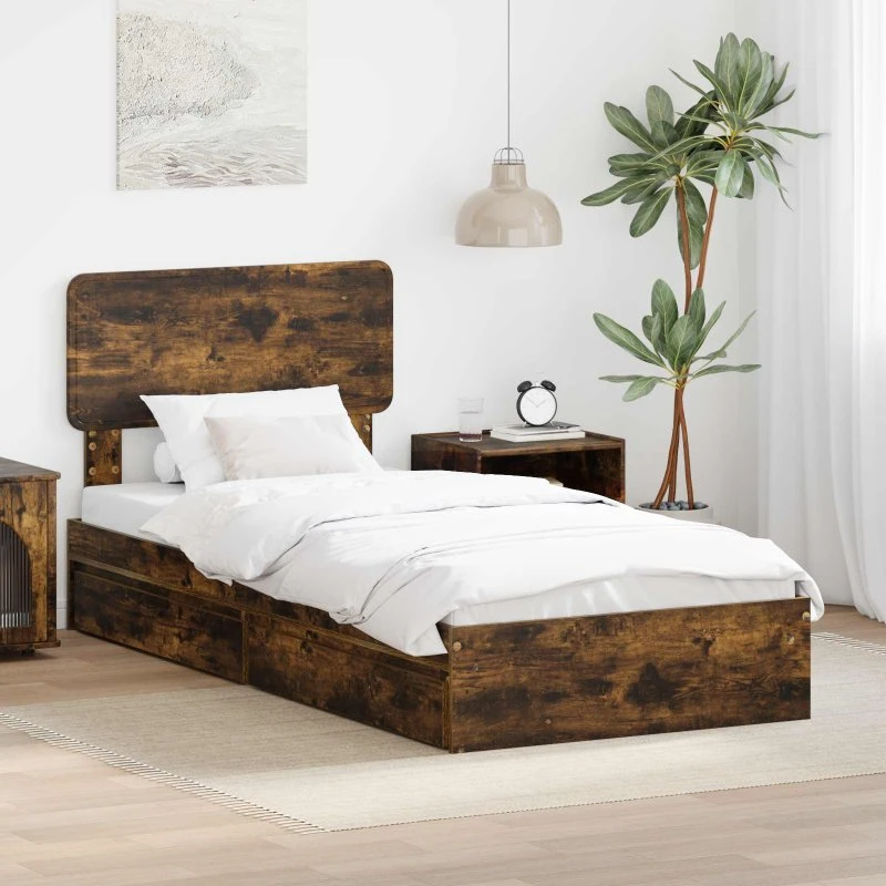 Opbevaringsseng med skuffe 75x190 cm – Røget eg