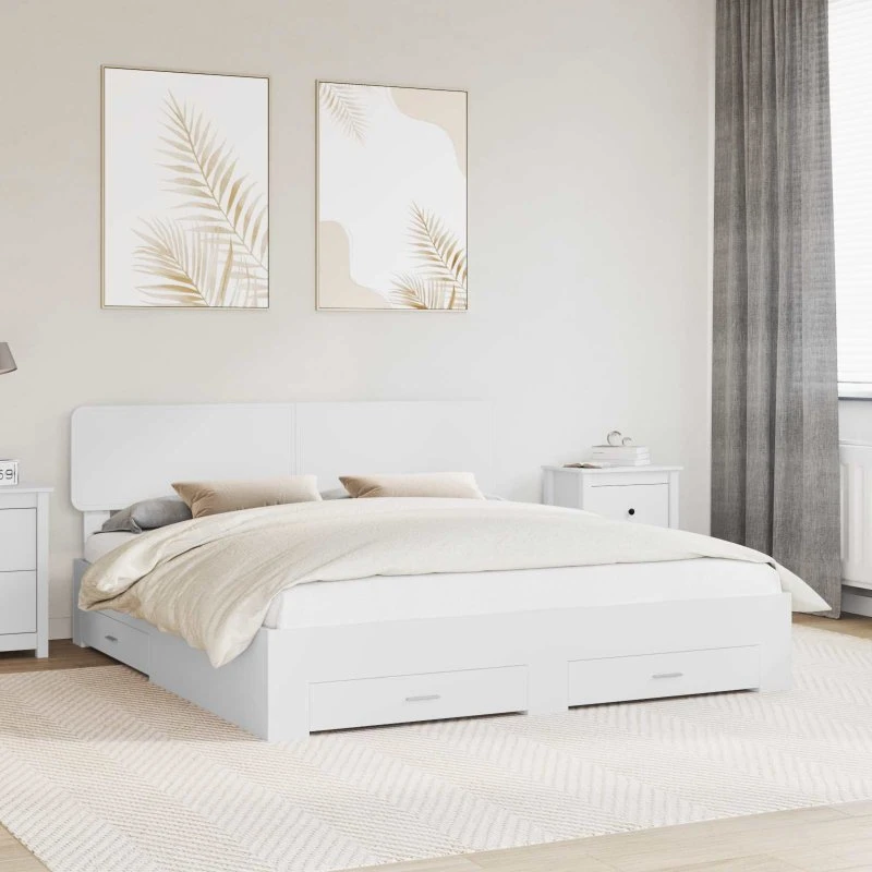 Sengestel med opbevaring 200x200 cm - Hvid, konstrueret træ