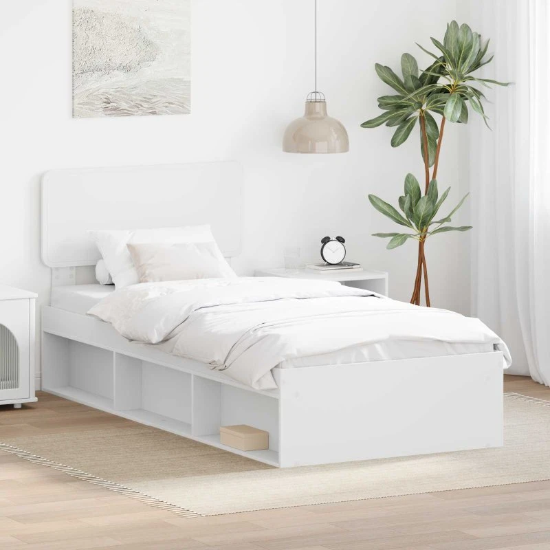 Sengestel med hovedgærde 100x200 cm – Hvid massiv fyrretræ
