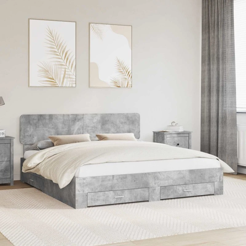 Sengestel med opbevaring 180x200 Betongrå (konstrueret træ)