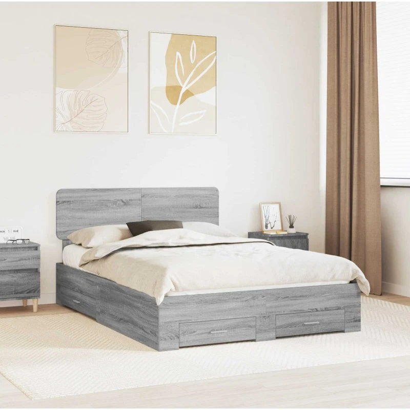Sengestel med skuffe 140x190 cm – Grå Sonoma