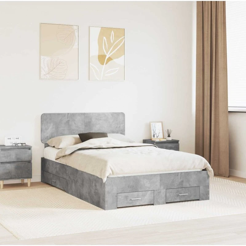 Sengestel med opbevaring og hovedgærde – Betongrå 120x190 cm