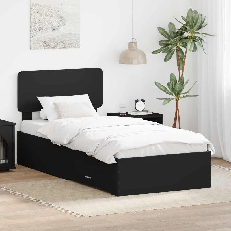 Sengestel med opbevaring 100x200 cm, sort (konstrueret træ)