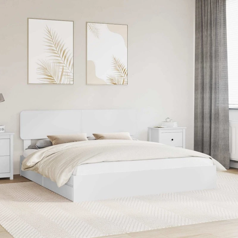 Opbevaringsseng med skuffer 200x200 cm - Hvid, konstrueret træ