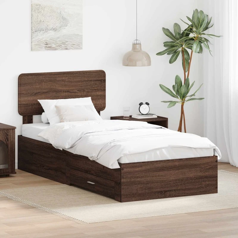 Sengestel 75x190 cm Brun eg med hovedgærde og skuffe