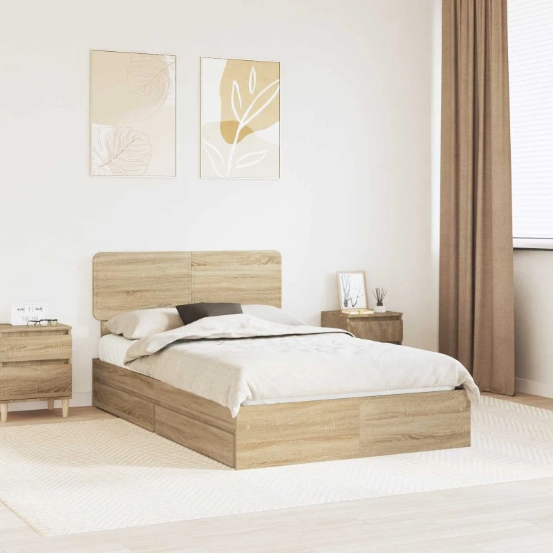 Opbevaringsseng Sonoma eg 135x190 cm – konstrueret træ