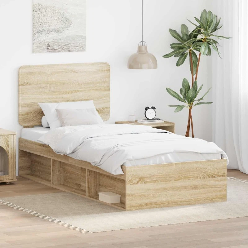Sengestel med hovedgærde Sonoma eg 75x190 cm - massiv fyrretræ