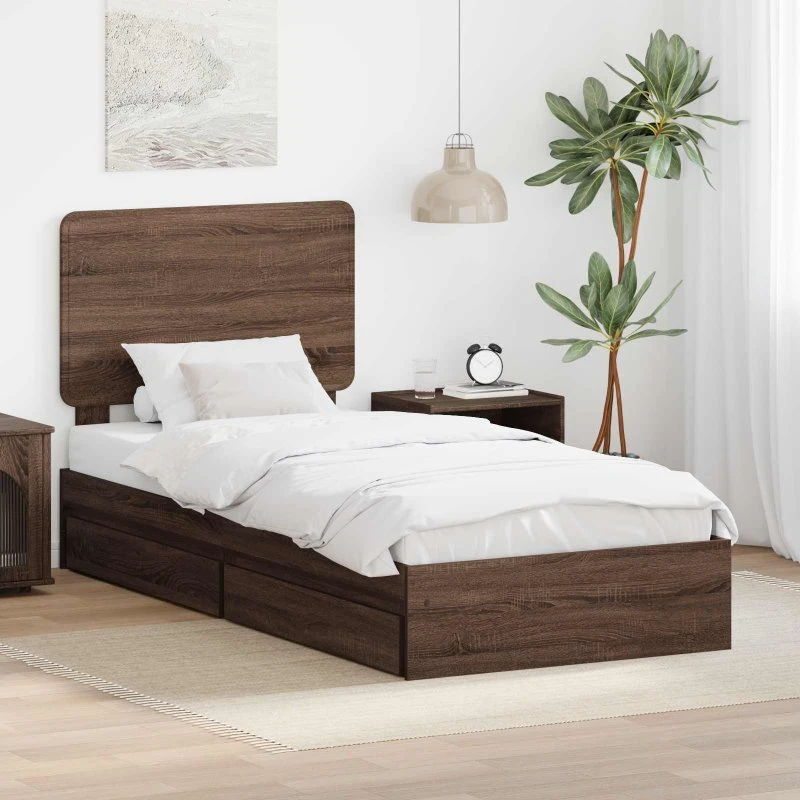 Opbevaringsseng med skuffe 90x200 Brun eg – konstrueret træ