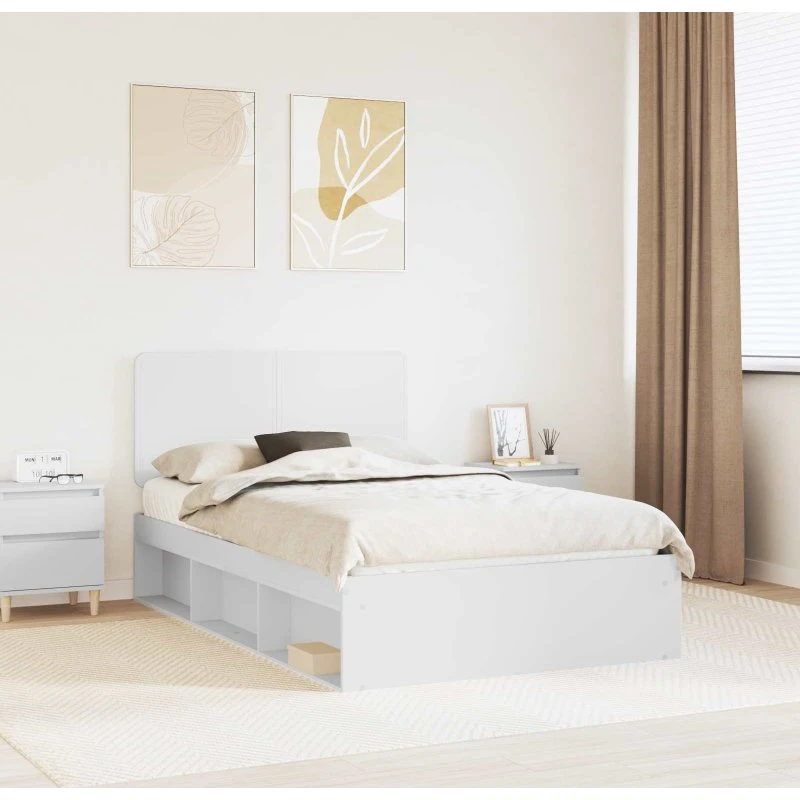 Sengestel med hovedgærde 120x190 cm - hvid massivt fyrretræ