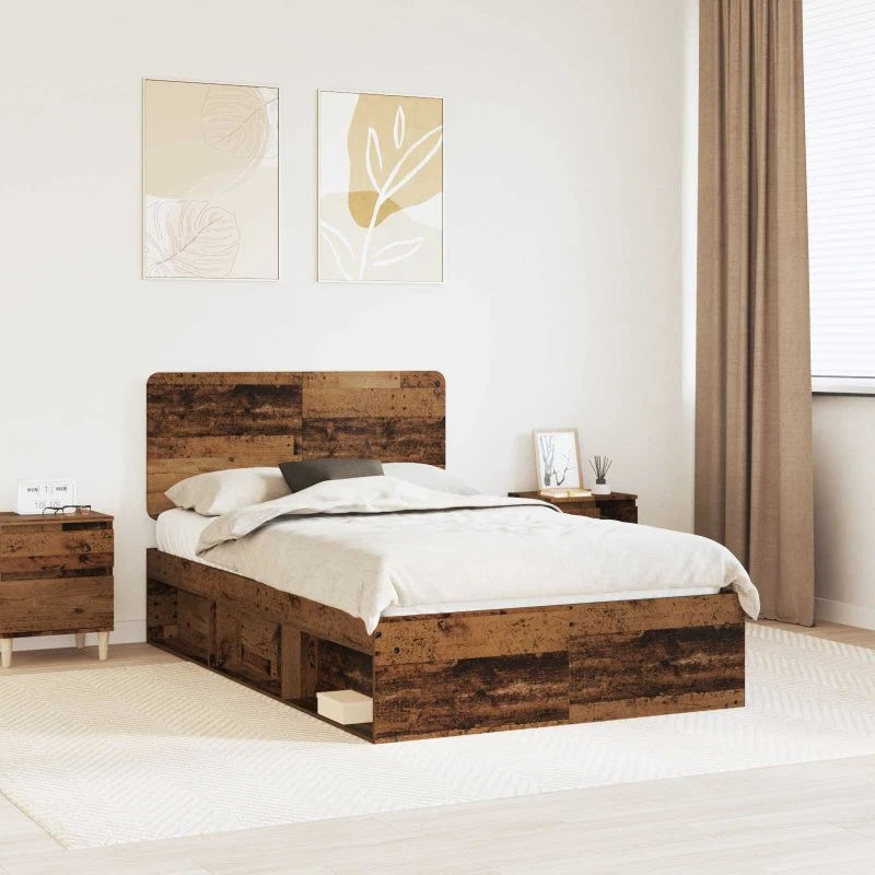 Sengestel i gammelt fyrretræ 120 x 190 cm – massivt