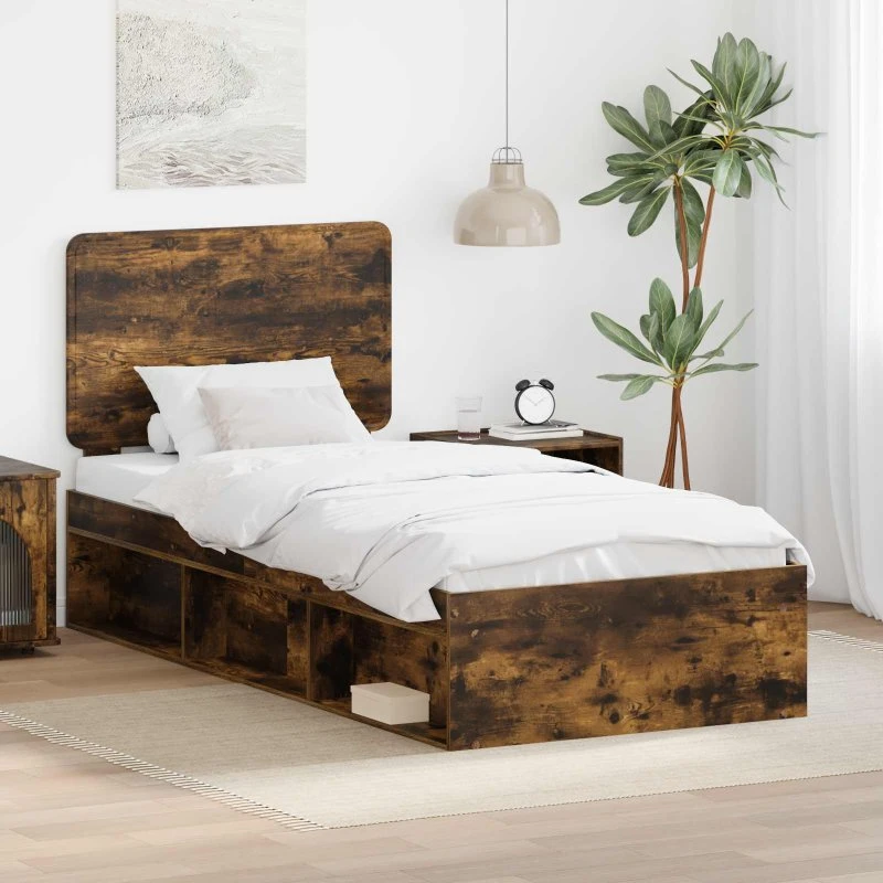 Sengestel med hovedgærde i røget eg 90x190 cm