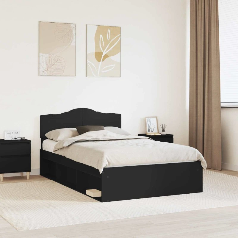 Sengestel i massivt fyrretræ 120x190 cm – sort hovedgærde