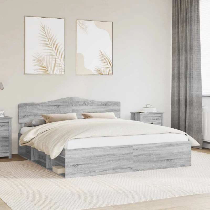 Sengestel Sonoma grå 200x200 cm i massivt fyrretræ