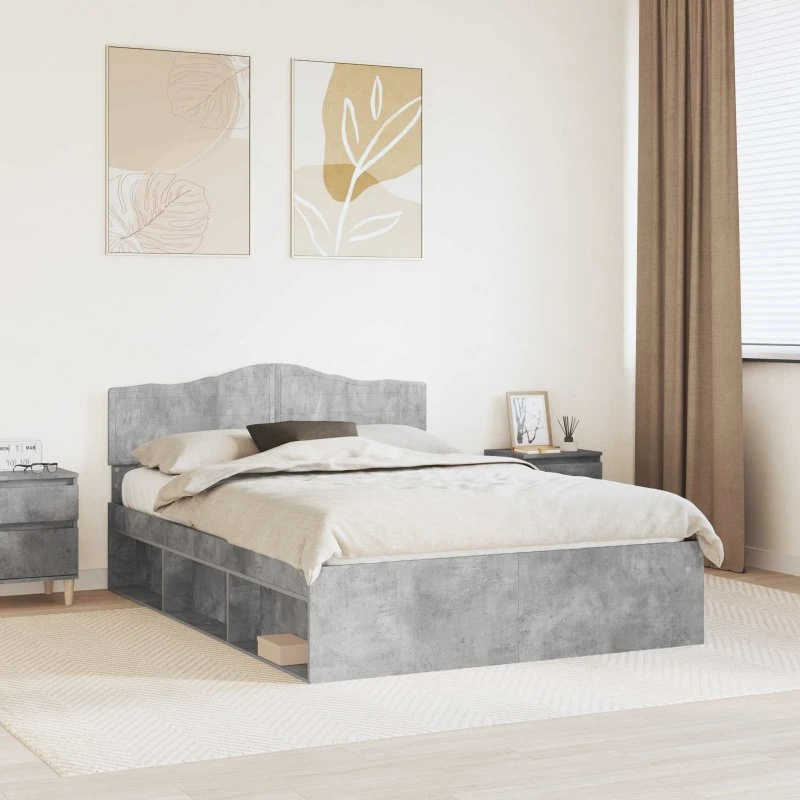 Sengestel 150x200 Betongrå i massivt fyrretræ
