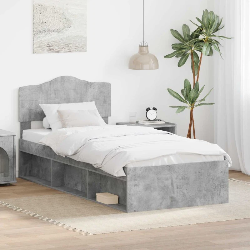 Sengestel med hovedgærde Betongrå 75x190 cm i massivt fyrretræ