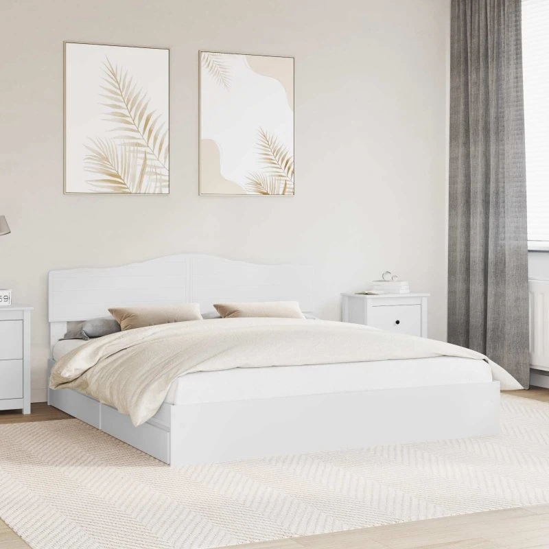 Opbevaringsseng med skuffe 180x200 cm – Hvid, konstrueret træ