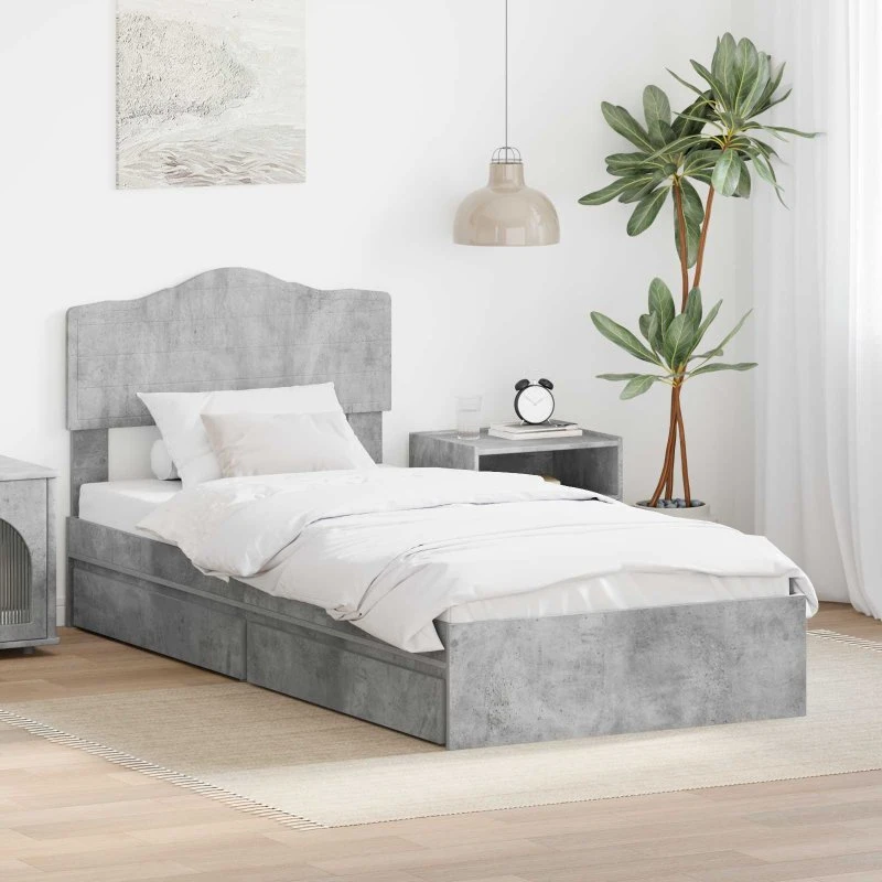 Opbevaringsseng 100x200 cm – Betongrå, konstrueret træ