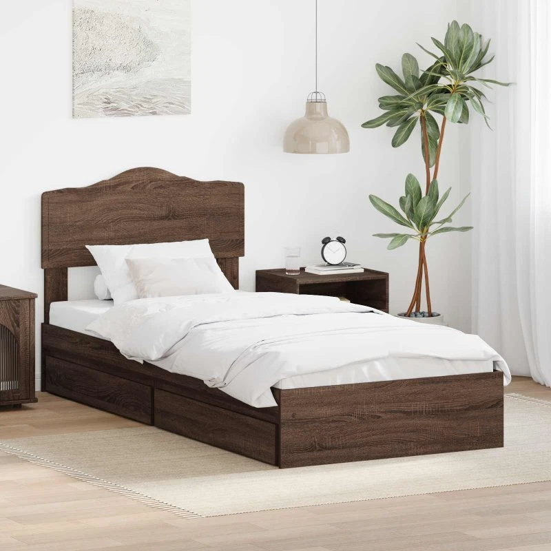 Opbevaringsseng 100x200 cm – Brun eg med skuffe