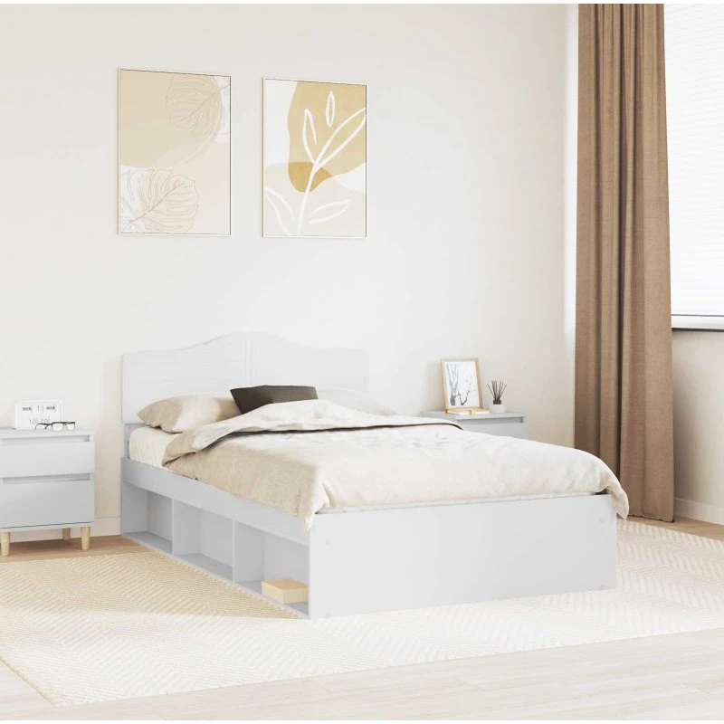 Sengestel med hovedgærde 120x190 cm – hvid fyrretræ