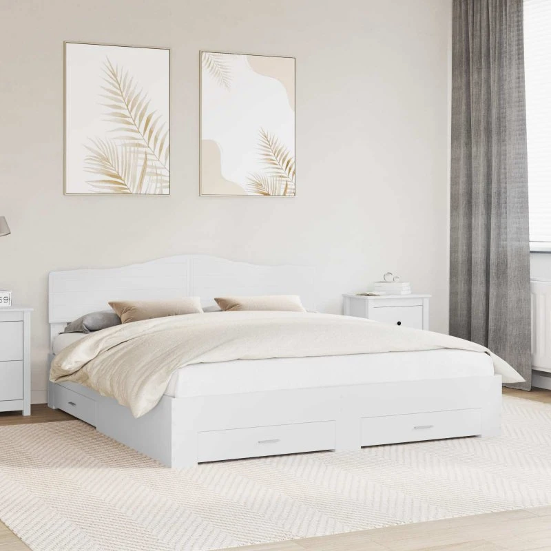 Sengestel med opbevaring 200x200 cm, hvidt konstrueret træ
