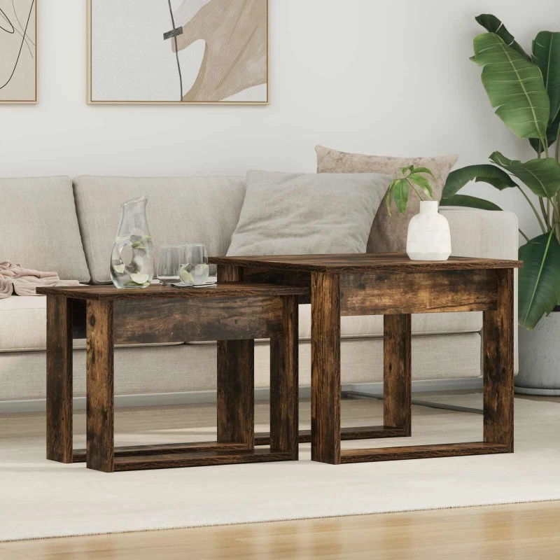 Kaffebord sæt 2 stk - Røget eg, konstrueret træ